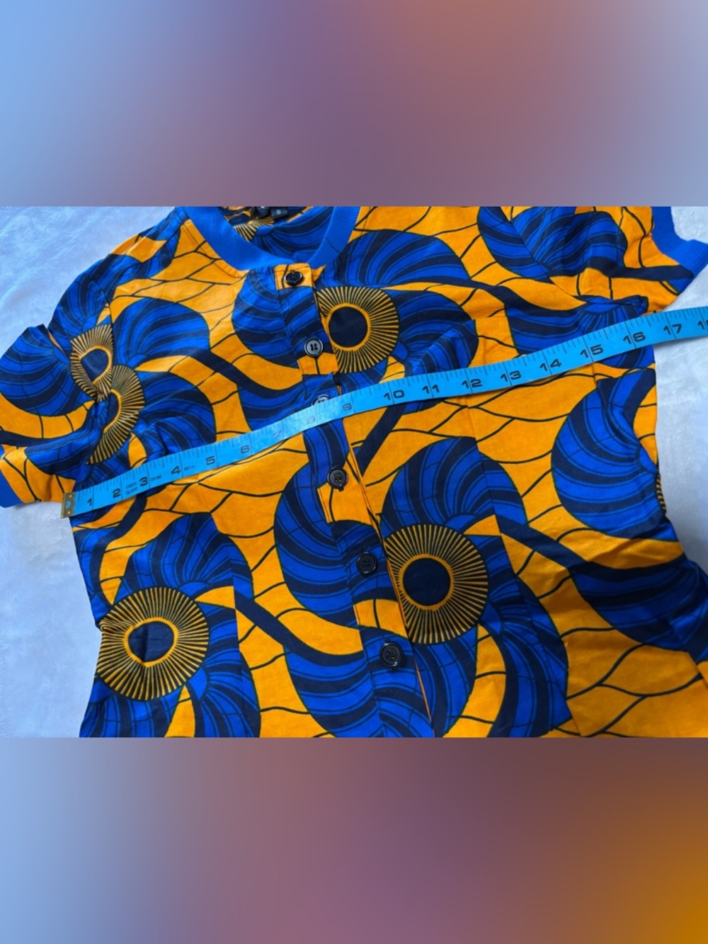 NWT Mae Otti Ankara African Wax Print Polo Top Blue Orange Small - Picture 6 of 10